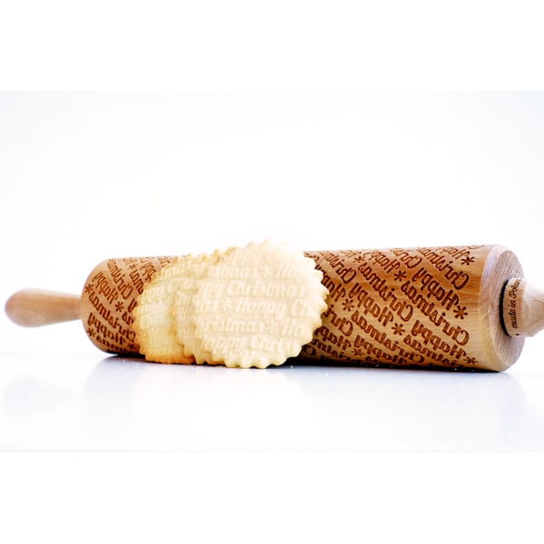 Dřevěný vánoční embosovaný váleček na těsto Valek Happy Christmass-image-3