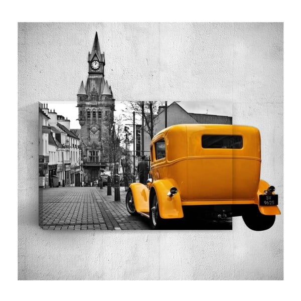 Nástěnný 3D obraz Mosticx Yellow Retro Car In City, 40 x 60 cm