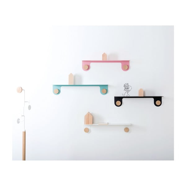 Nástěnná zelená police z oceli s detailem z dubového dřeva se 2 háčky Gazzda Hook, délka 70 cm-image-4