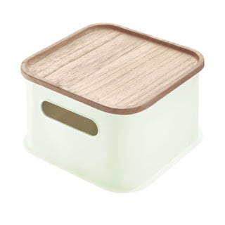 Bílý úložný box s víkem ze dřeva paulownia iDesign Eco Handled, 21,3 x 21,3 cm