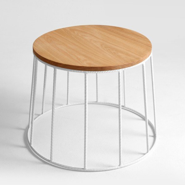 Konferenční stolek s bílou konstrukcí a deskou v dekoru dubového dřeva Custom Form Memo, ⌀ 50 cm-image-4