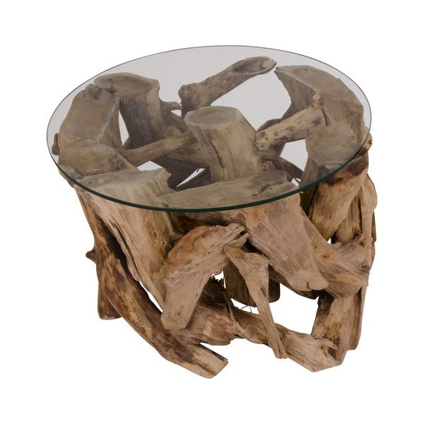 Hnědý kulatý konferenční stolek se skleněnou deskou ø 60 cm Grand Canyon – House Nordic-image-3