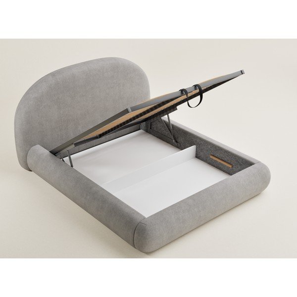 Šedobéžová čalouněná dvoulůžková postel s úložným prostorem s roštem 160x200 cm Maumere – Maison de Rêve-image-3