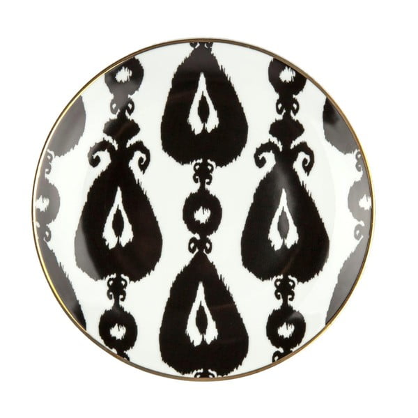 Černobílý porcelánový talíř Vivas Ikat, Ø 23 cm