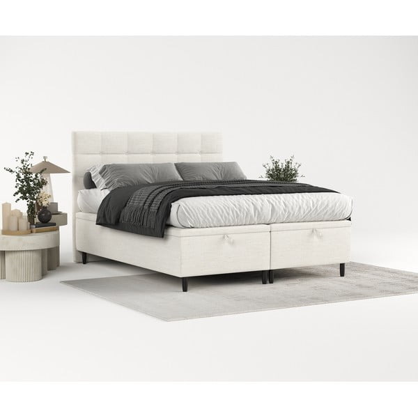 Krémová čalouněná dvoulůžková postel s úložným prostorem 160x200 cm Senses – Maison de Rêve-image-1
