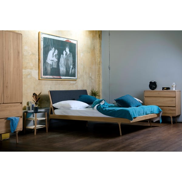 Černá/přírodní dvoulůžková postel z dubového dřeva 140x200 cm Fawn – Gazzda-image-1