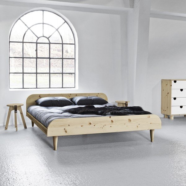 Dvoulůžková postel z borovicového dřeva s matrací Karup Design Twist Comfort Mat Natural Clear/Natural, 140 x 200 cm-image-1