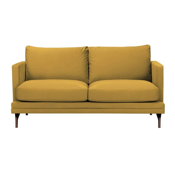 Žlutá dvoumístná pohovka s podnožím v zlaté barvě Windsor & Co Sofas Jupiter