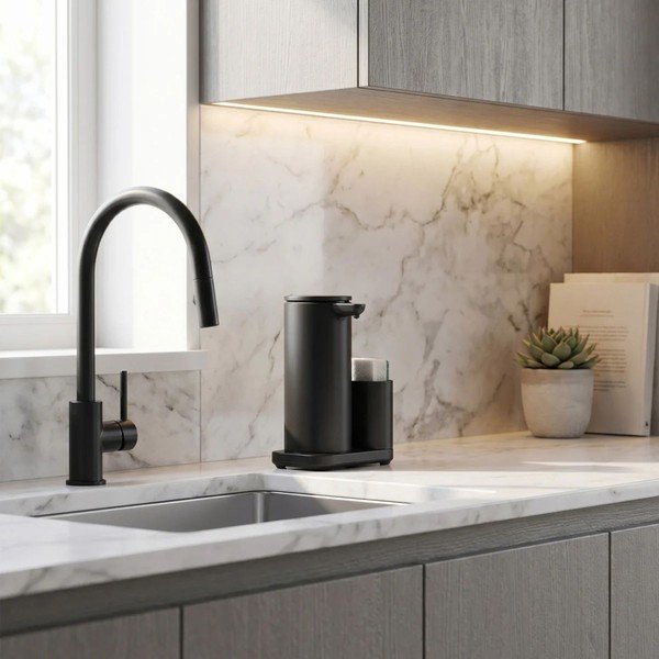 Matně černý bezdotykový kovový stojan na mycí prostředky – simplehuman-image-1