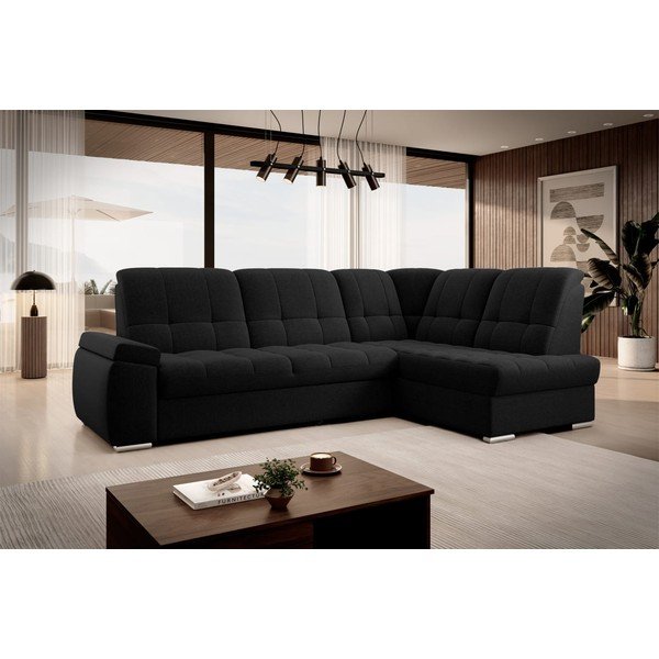 Černá rozkládací/s úložným prostorem rohová pohovka (pravý roh/do L) Sado – ELTAP-image-4