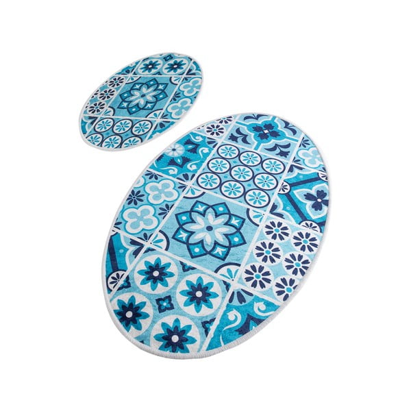 Modré koupelnové předložky v sadě 2 ks 60x100 cm Ceramic – Foutastic