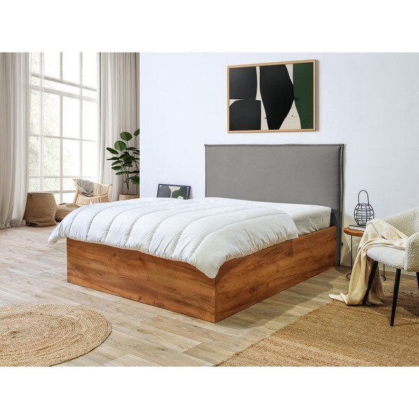 Šedo-přírodní dvoulůžková postel s úložným prostorem s roštem 140x190 cm Cara – Bobochic Paris-image-1