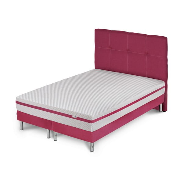 Růžová postel s matrací a dvojitým boxspringem Stella Cadente Pluton, 180 x 200 cm