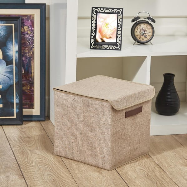 Světle hnědý úložný box s víkem z juty 30x30x30 cm – Mioli Decor-image-1