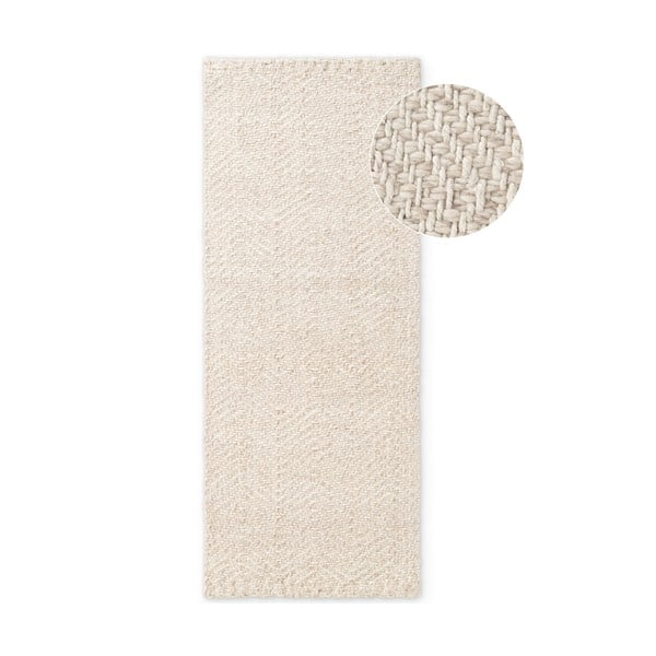 Krémový/slonovinový ručně tkaný běhoun s příměsí vlny 80x200 cm Majoli – Elle Decoration