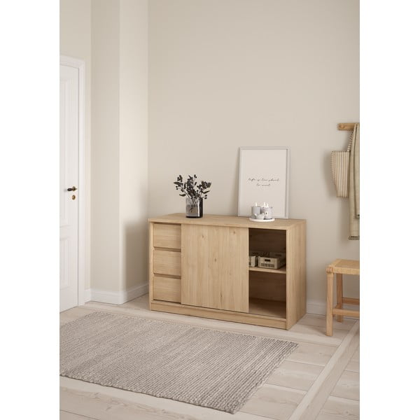 Komoda v dekoru dubu s posuvnými dveřmi v přírodní barvě 119x76x50 cm Naia – Tvilum-image-1