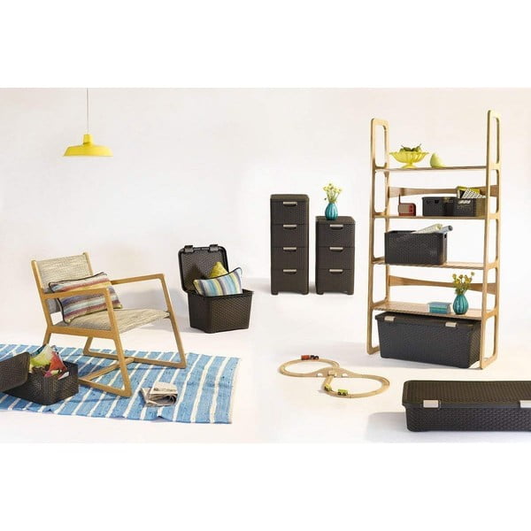 Tmavě hnědá plastová vysoká koupelnová skříňka 33x79 cm Rattan – Curver-image-1