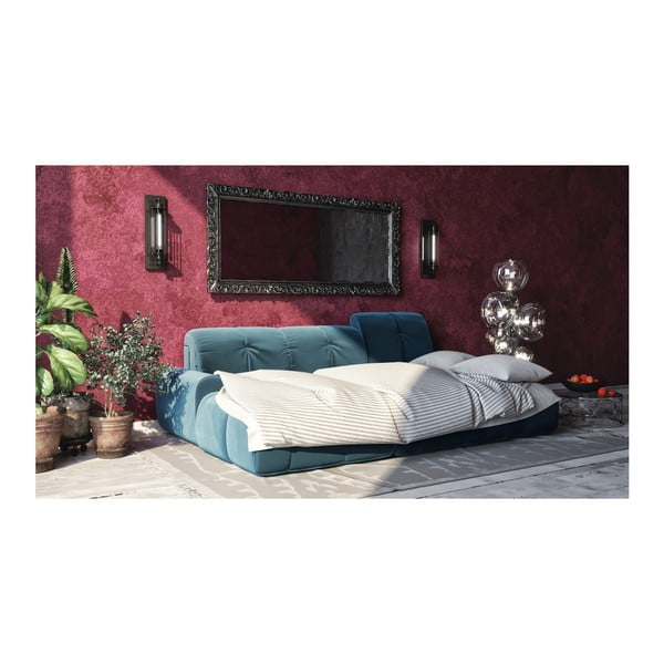 Tmavě modrá sametová rozkládací rohová pohovka Devichy Tous, levý roh-image-3