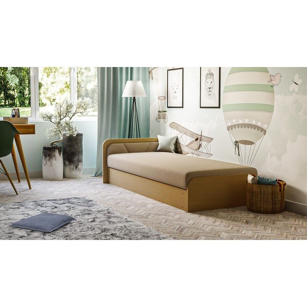 Okrově žlutá/béžová čalouněná/z dřevotřísky jednolůžková postel s úložným prostorem s matrací 80x190 cm Parys – ELTAP-image-1