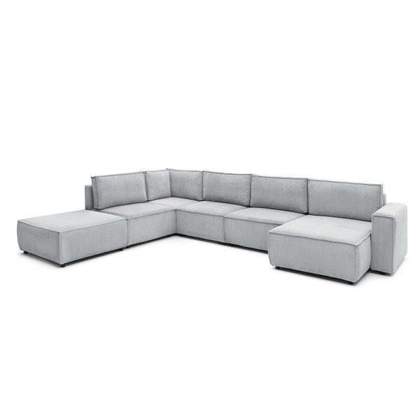 Světle šedá manšestrová rohová pohovka do "U", levý roh Nihad modular – Bobochic Paris-image-3