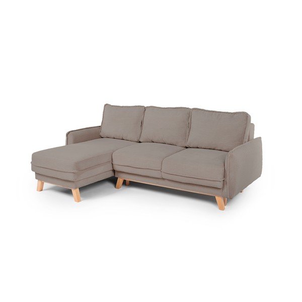 Taupe manšestrová rozkládací/s úložným prostorem rohová pohovka Tori – Bonami Selection-image-1