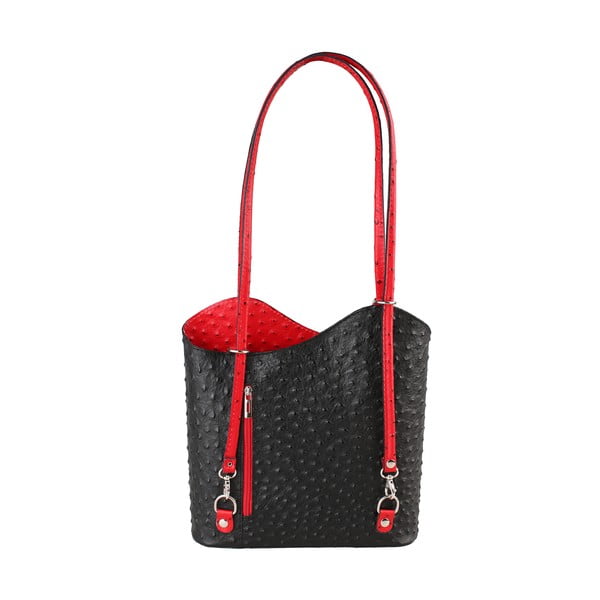 Černo-červená kožená kabelka Chicca Borse Parona