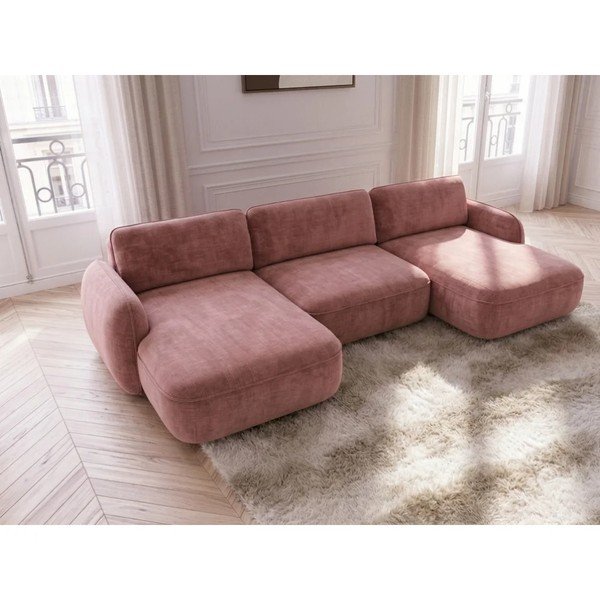 Růžová sametová rozkládací/s úložným prostorem rohová pohovka (do "U") Celeste – Bobochic Paris-image-3