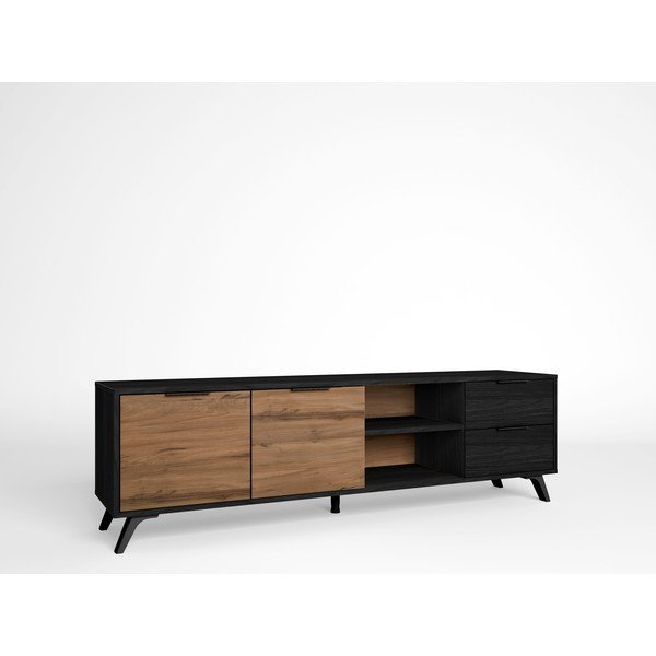 Černý/přírodní TV stolek v dekoru ořechu 181x53 cm Noe – Marckeric-image-4