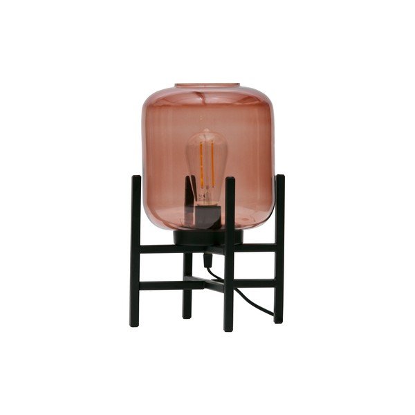 Růžovo-černá stolní lampa se skleněným stínidlem WOOOD Abel-image-1