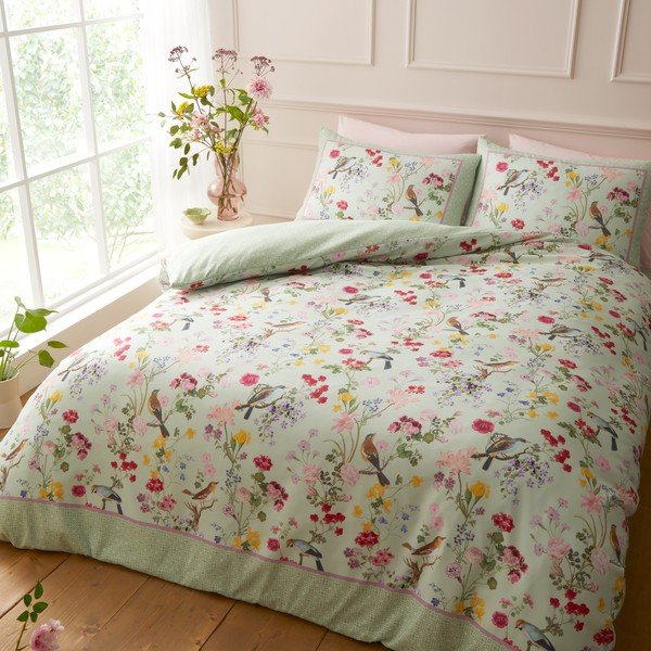 Zelené 3dílné povlečení na dvoulůžko 200x200 cm Birds In Bloom – RHS-image-3