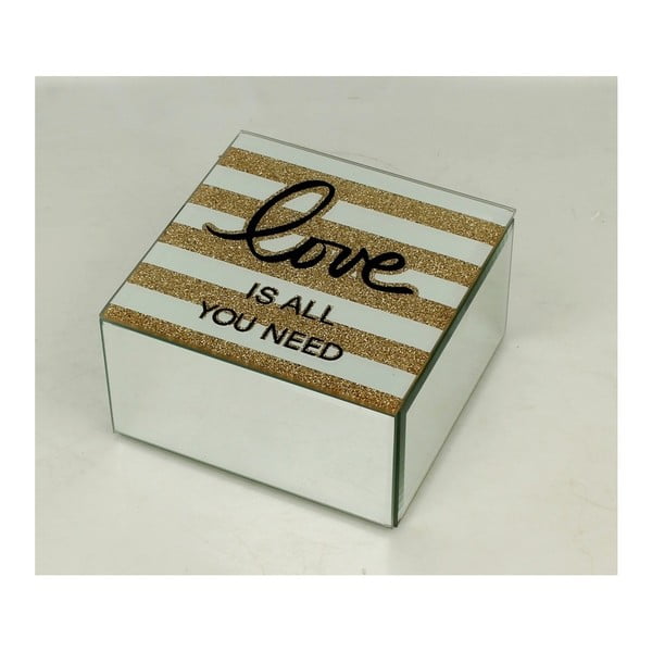 Úložná krabička na šperky ze skla a kovu Duo Gift Love, 12 x 12 cm