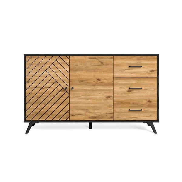 Černá/přírodní nízká komoda v dekoru dubu 136x81 cm Zebra – Marckeric