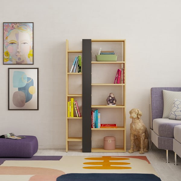 Knihovna v dekoru dubu v černo-přírodní barvě 80x152 cm Axel – Marckeric-image-4