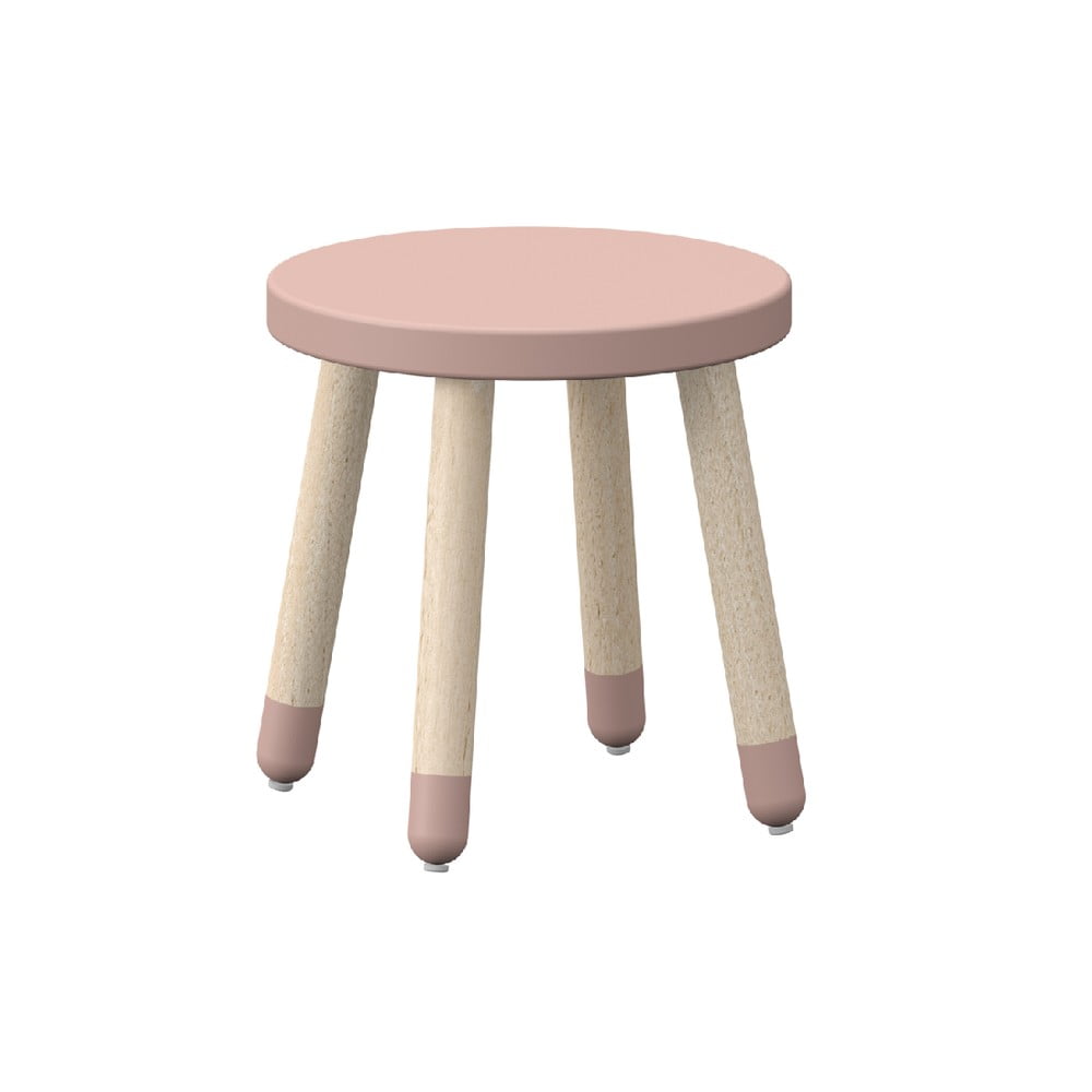Růžová dětská stolička s nohami z jasanového dřeva Flexa Dots, ø 30 cm