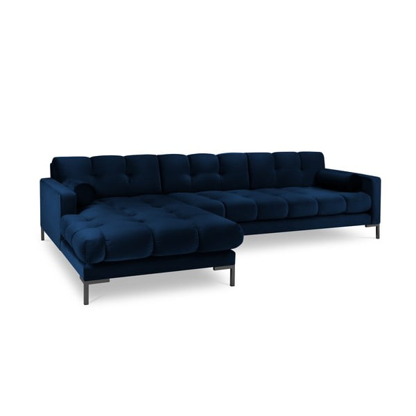 Tmavě modrá sametová rohová pohovka Cosmopolitan Design Bali, levý roh-image-2