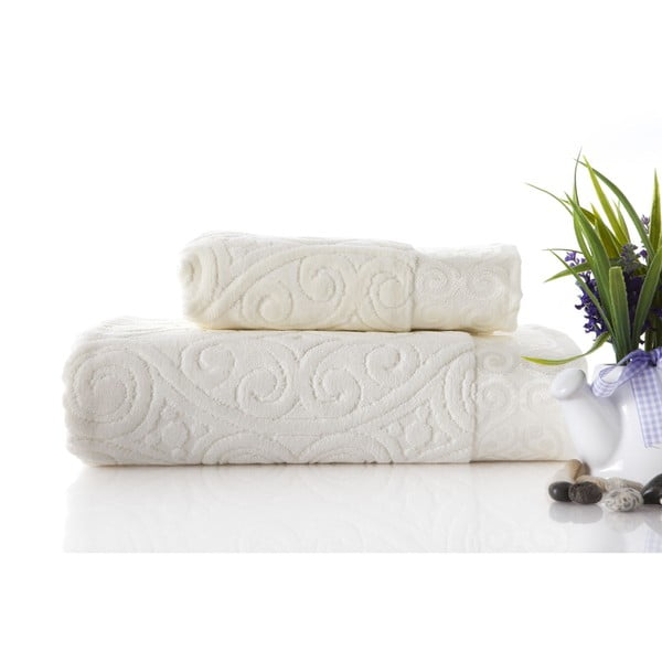 Set dvou ručníků Hanzade Ecru, 70x140 a 50x90 cm