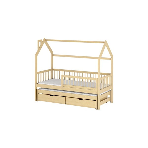 Domečková dětská postel z borovicového dřeva s výsuvným lůžkem a úložným prostorem 90x190 cm Papi - Lano Meble