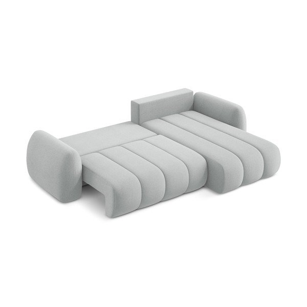 Světle šedá rozkládací/s úložným prostorem rohová pohovka z textilie bouclé (pravý roh/s lenoškou) Pele – Makamii-image-4