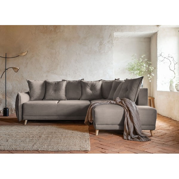 Světle hnědá manšestrová rozkládací rohová pohovka (pravý roh) Lazy Lukka – Miuform-image-3