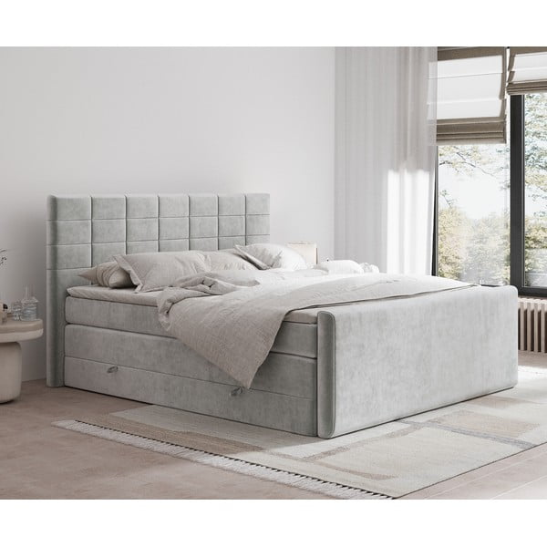 Světle šedá boxspring postel s úložným prostorem 140x200 cm Ava – Maison de Rêve-image-1