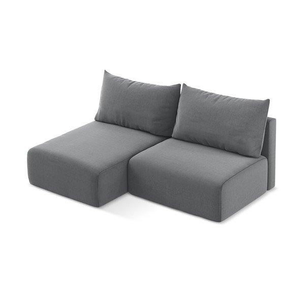 Šedá sametová rozkládací/s úložným prostorem rohová pohovka (levý roh/s lenoškou) Kalena – Makamii-image-3