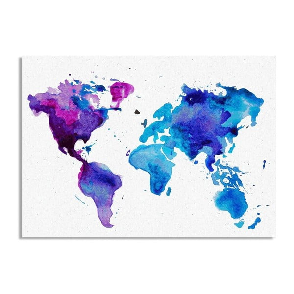 Obraz na plátně Really Nice Things Watercolor Blue Worldmap, 50 x 70 cm