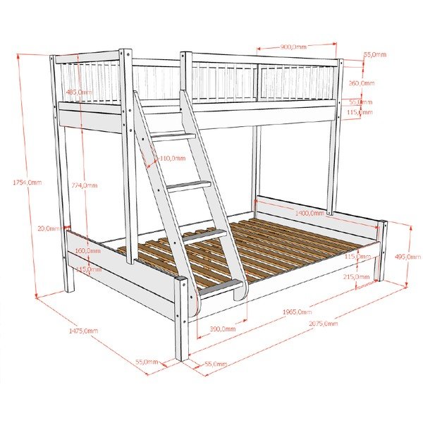 Bílá patrová dětská postel z bukového dřeva s roštem 140x200/90x200 cm Forrest – Vipack-image-2