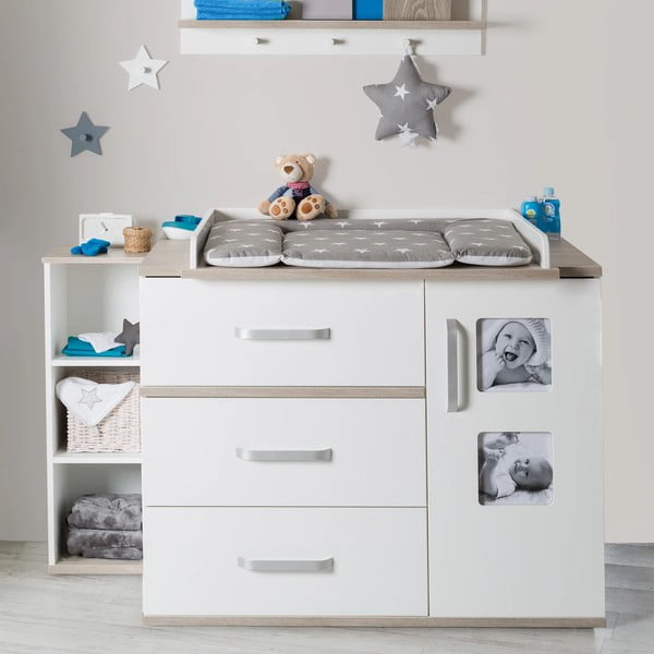 Bílá nízká dětská komoda v dekoru jilmu s přebalovacím pultem 117x102 cm Moritz – Roba-image-1