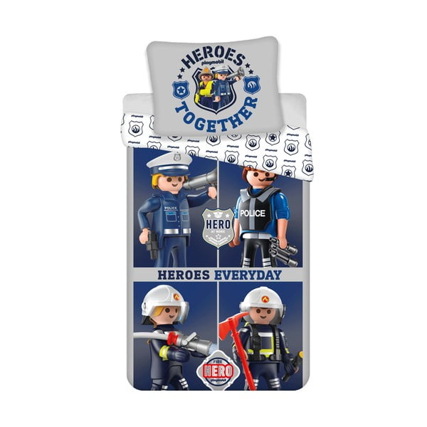 Modro-šedé bavlněné dětské povlečení na jednolůžko 140x200 cm Playmobil – Jerry Fabrics