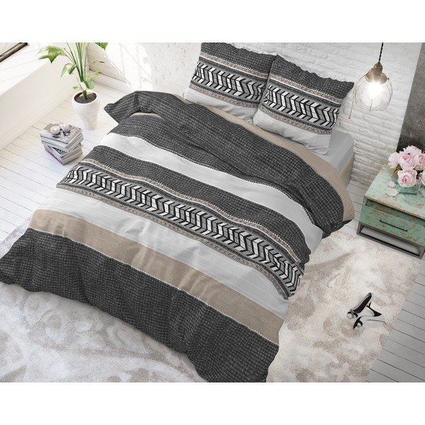 Šedé bavlněné povlečení na jednolůžko Pure Cotton Northern Stripe, 140 x 200/220 cm-image-1