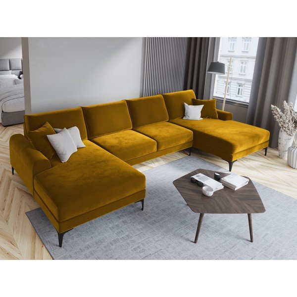 Žlutá sametová pohovka do "U" Mazzini Sofas Madara-image-1
