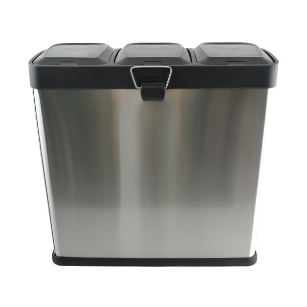 Ocelový odpadkový koš 3x20 l na tříděný odpad/nášlapný v matně stříbrné barvě   Tri Selectif – MSV-image-4