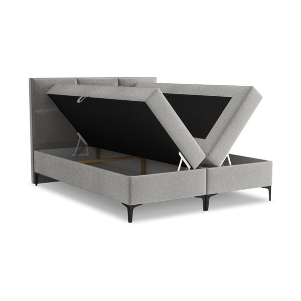 Světle šedá boxspring postel s úložným prostorem 160x200 cm Pakalana – Makamii-image-1