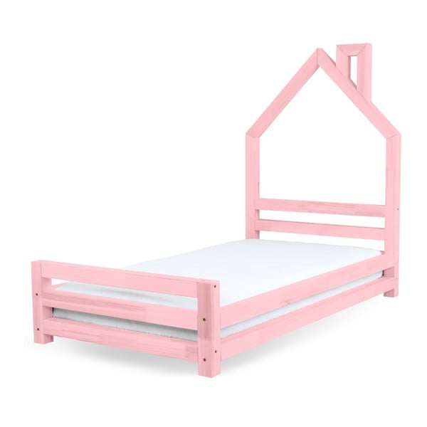 Dětská růžová postel z borovicového dřeva Benlemi Wally, 80 x 200 cm